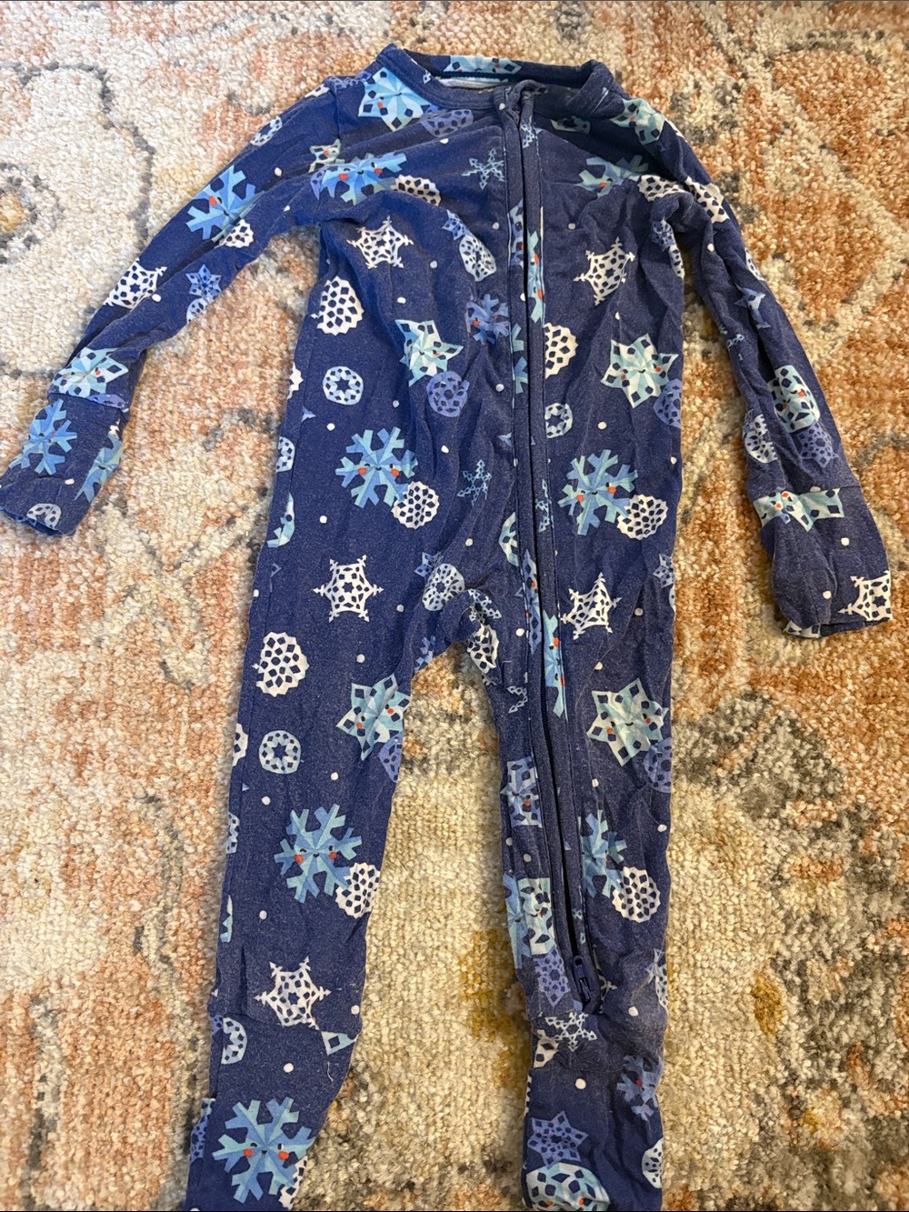 Angel Dear Navy Blue Snowflake Footed One-Piece